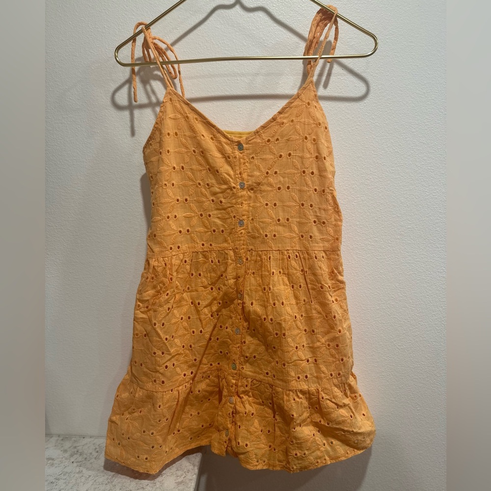 Blue Rain Yellow Eyelet Tie-Shoulder Mini Dress